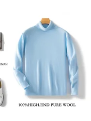 Suéter básico de lana para hombre, jersey de cuello alto de manga larga, de Color puro suéter de cachemira, Tops de punto de lana merina 100%, Otoño e Invierno