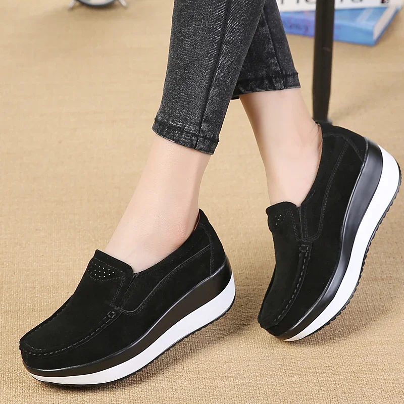 

Women Loafers Suede Leather New Thick Sole Footwear Platform Flat Shoes for Women Comfort Wedge Moccasins Slip on Casual Shoes