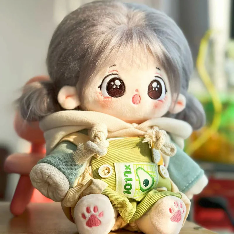 20cm Kawaii Plush Cotton Doll Idol Stuffed Super Star Figure Dolls No Attribute Avocado overalls Doll Can Change Clothes Gift