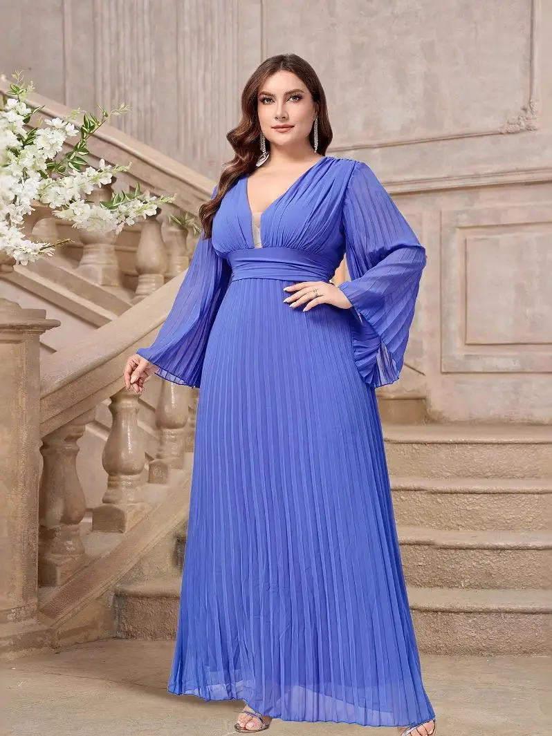 

plus Size V-Ne Dr Middle East Sle Women's Faion Spring Season Thi Polyester Fiber Low Waist Gown for Banquet