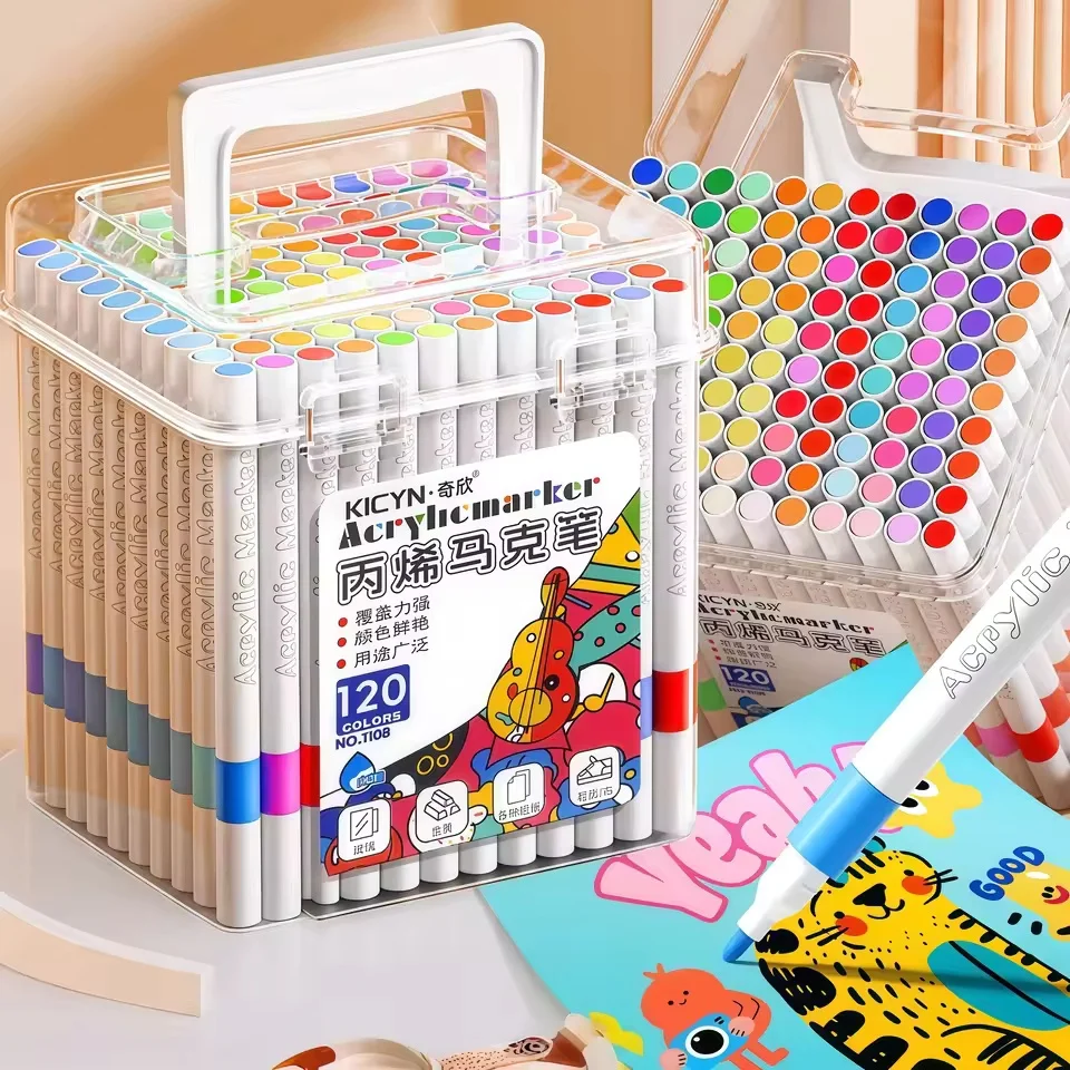 24/36/48/60/80/100pcs Acrylic Marker for Primary School Students, Washable and Opaque, Stackable Color Pen, Waterproof Barrel