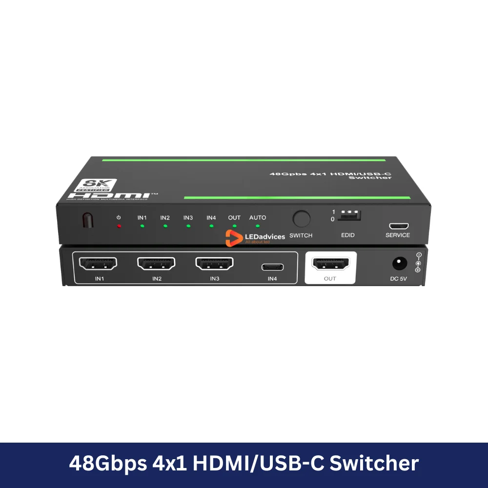 

Переключатель HDMI 2.1 8K, 60 Гц, 4x1, 48 Гбит/с, Ultra HD-видеокоммутатор с 3 HDMI + 1 входом USB-C HDR10+ Dolby Vision VRR EDID