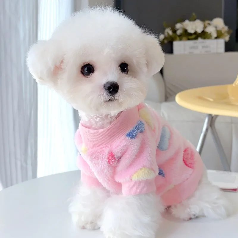 

Super Soft Warm Winter Dog Jacket Hearted Print Plush Holiday Valentine's Pet Clothes Cold Weather Dog Hoodie