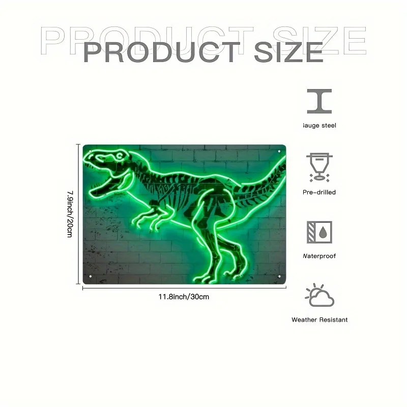 Duurzaam T-Rex neonbord - waterdichte ijzeren kunst, 8x12 inch, groen dinosaurusskeletontwerp voor thuis, bars, cafés en kantoren