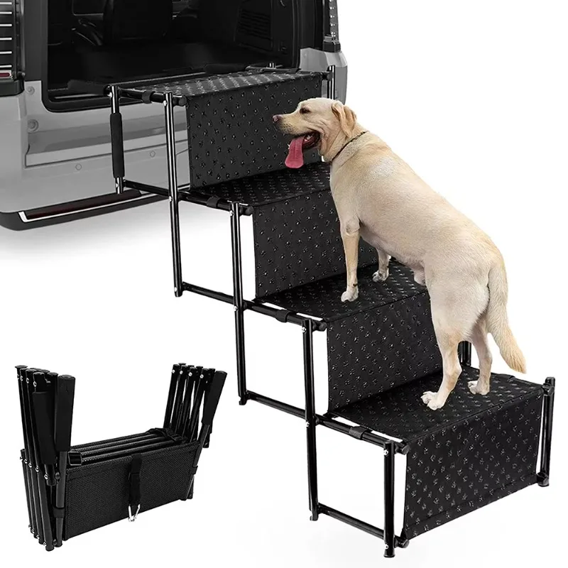 

Iron Portable 4 Step Dog Ramp for Large Dogs with Nonslip Surface