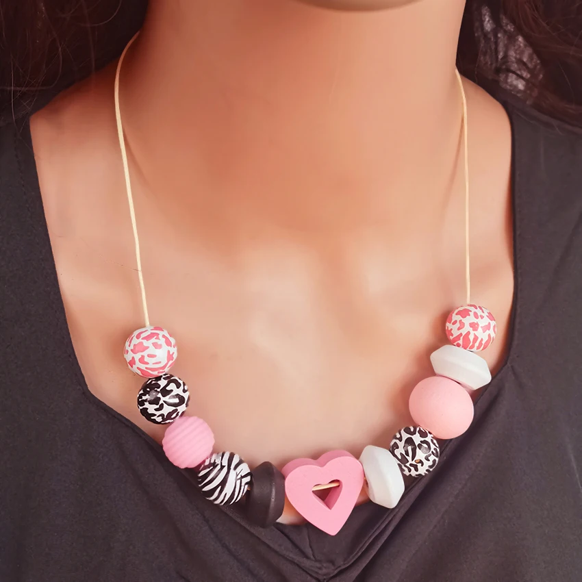 vintage cute wood beads heart Bib necklaces pendants for women adjustable long choker necklace Girls Neck Jewelry Accessories