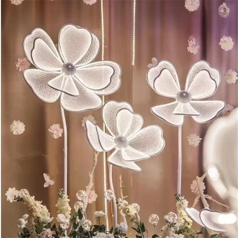 زهور الفاوانيا المضيئة المزخرفة بإضاءة LED، دليل طريق الزفاف، زخرفة حريرية بيضاء، لتزيين المنزل في حفلات الزفاف وأعياد الميلاد