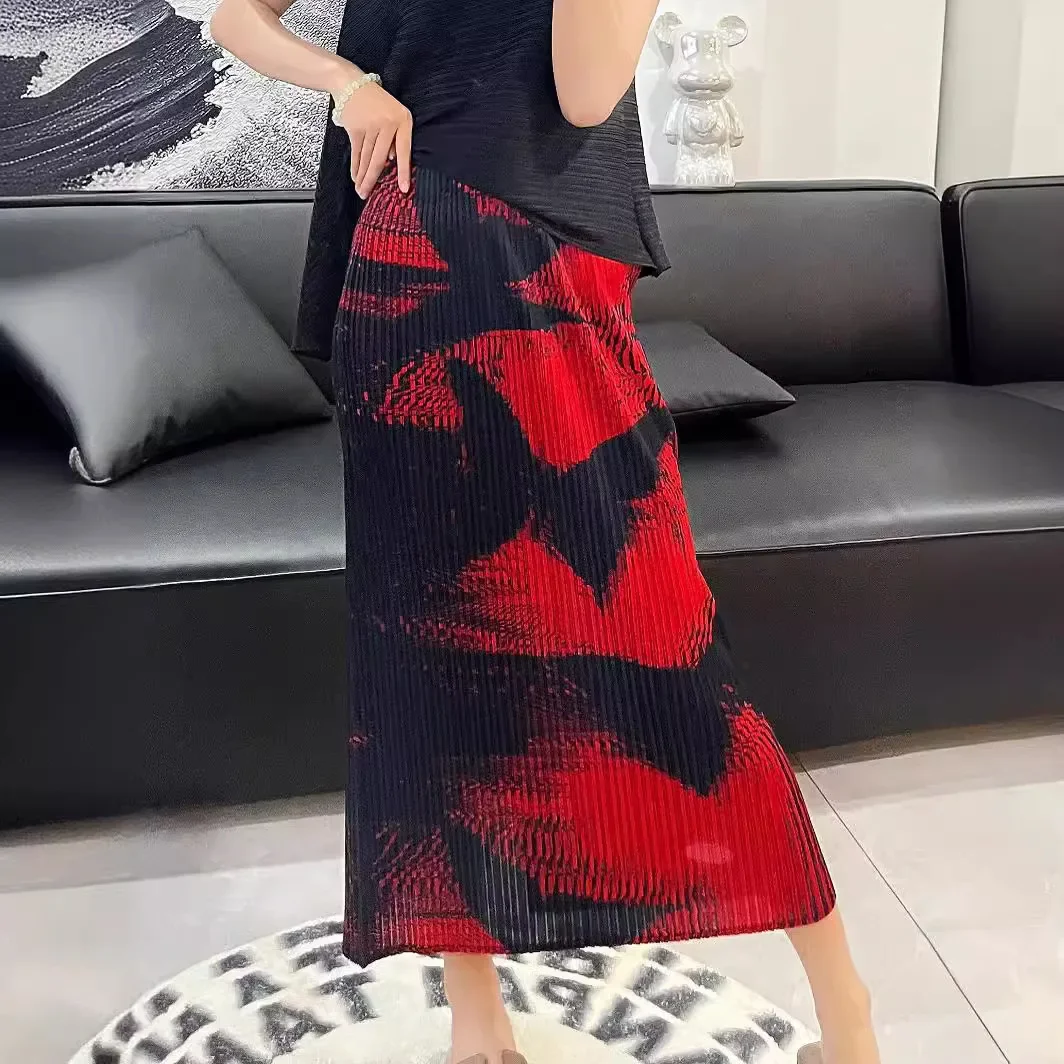 

Miyake Pleated Casual Gradient Aesthetic Skirt Elastic Waist Original Butterfly Print Elegant Women's Half Skirt 2024 Summer New