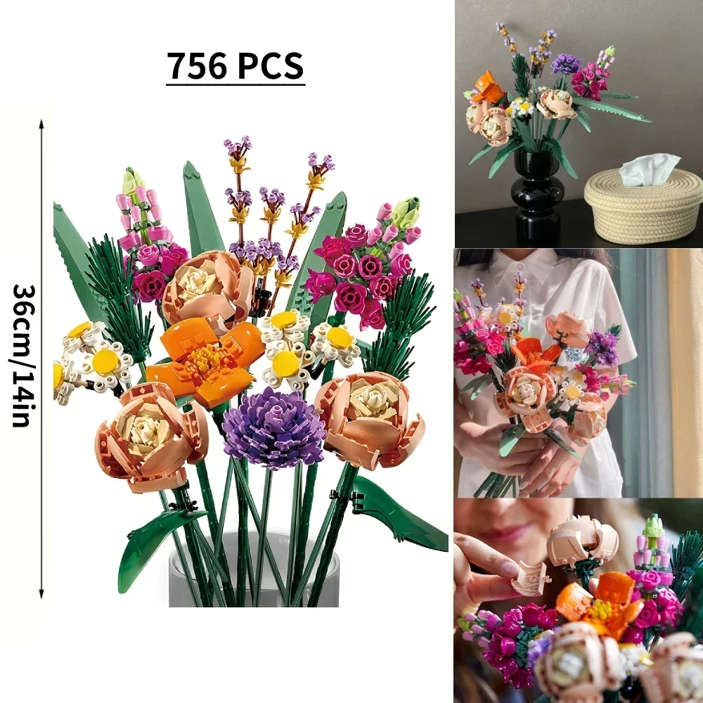 Eternal Flowers Rose Bouquet Building Blocks Plant Model Creative Desktop Decorations Adult Romantic Gifts Children DIY Toys