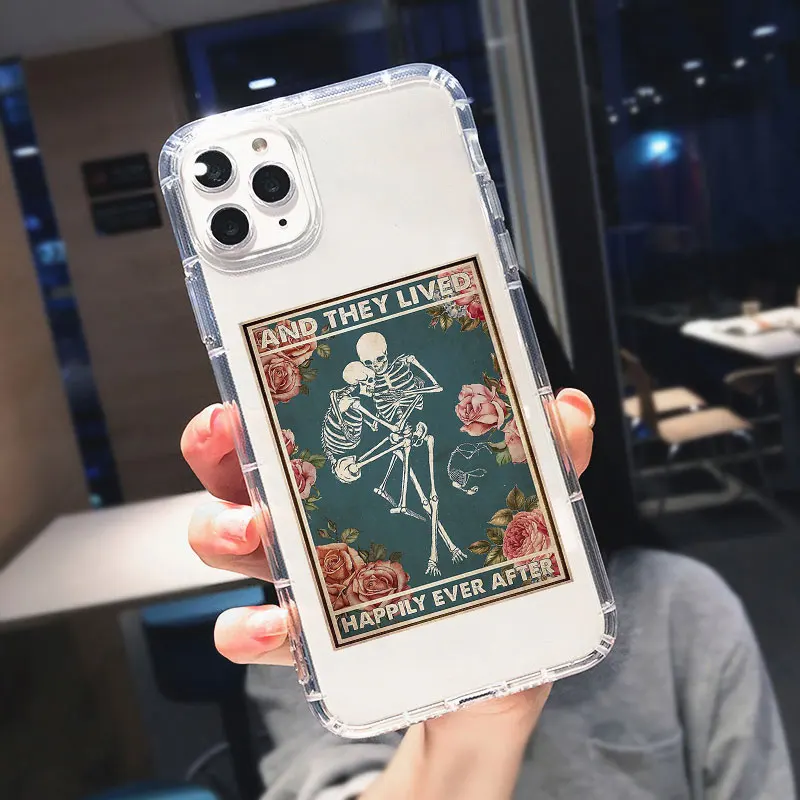 Fashin Skeleton Skull Flowers Pattern Phone Case for IPhone XR X XS 14 11 12 13 Pro MAX 7 8Plus SE2 Clear Soft Shockproof Cover