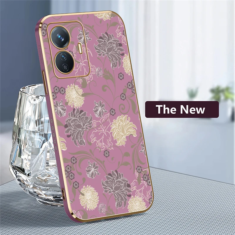 حافظة هاتف واقية مضادة للصدمات لهاتف Vivo V40 V30E V27E V25E V23E V21E V21 V25 V27 Pro V29 V29E غطاء زهور مطلي بالزهور #4