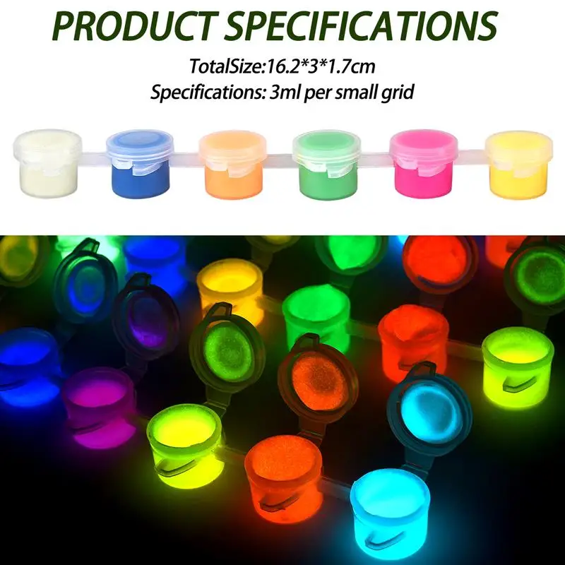 6pcs Luminous Pigment Acrylic Paint Glow in Dark Hand Painted DIY Festival Party Epoxy Resin Mold Crafts Luminous Pigment Dye