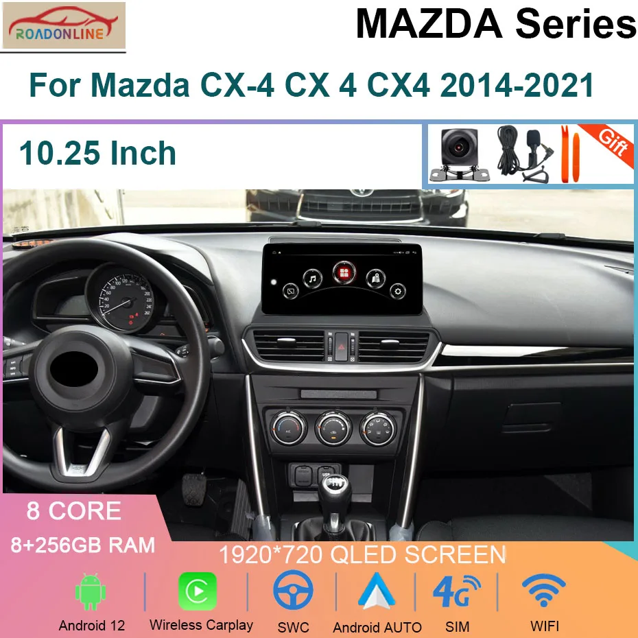 10.25 Inch QLED Android 12 Screen Multimedia Video Player For Mazda CX-4 CX 4 CX4 2014-2021 CarPlay Car Radio Autoradio 256GB