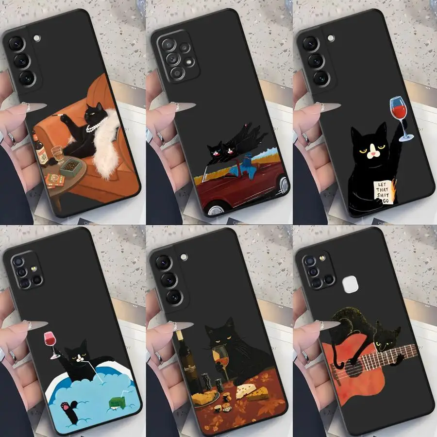 Cartoon Black Car Case for Samsung Galaxy A15 A35 A11 A12 A16 A36 A26 A34 A24 A13 A14 A22 A52 A51 Phone Cover