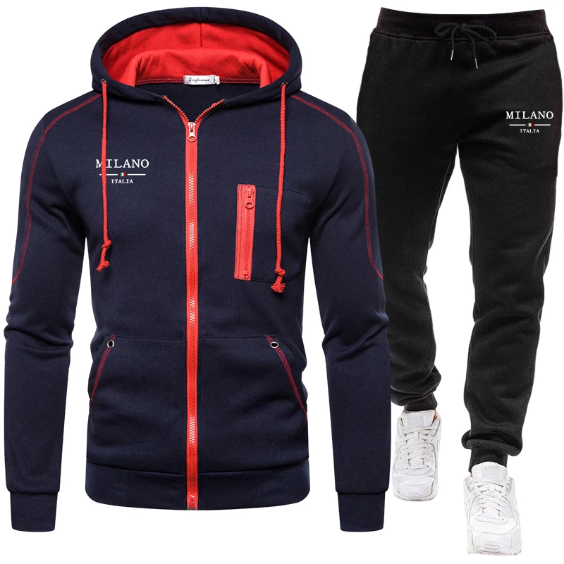 Picture 3: 2025 New Arrival Men's Zipper Hoodie Set Autumn Winter Daily Casual Sports Motorcycle Riding Outfit Hooded Coats and Sweatpants