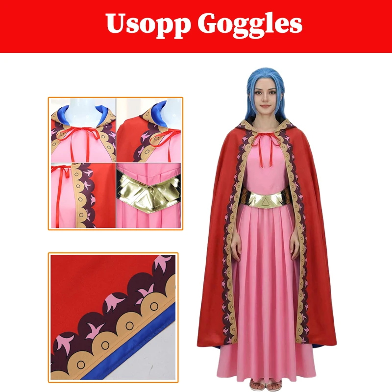 

2026 Live Action TV Pirate Miss Nefertari Vivi Cosplay Costume Women Pink Dress Cloak Belt Halloween Carnival Party Outfits