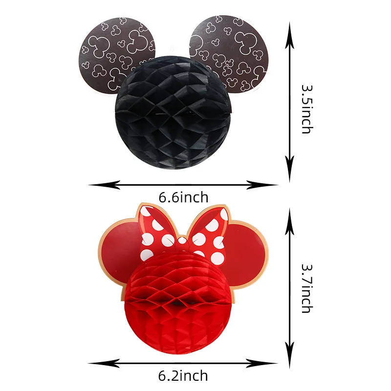 2pcs/lot Disney Red Black Mickey Mouse Happy Birthday party honeycomb ball hanging Decor for kid favor anniversary party decor