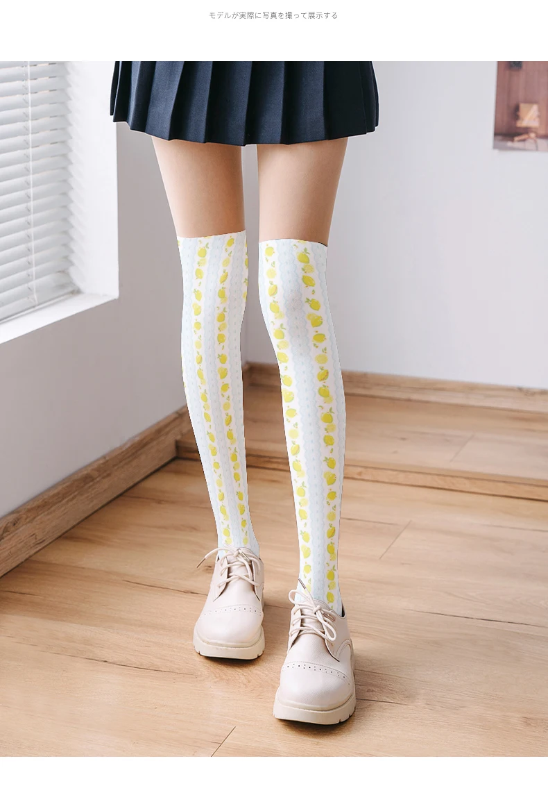 Fashion Strawberry Bow Print Women Stockings Sexy Striped Thigh Stretch Stockings Harajuku Kawaii Matching Gift Stockings