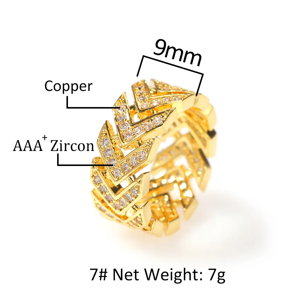 

Vintage Arrow Shape CZ Bling Bling Iced Out Zircon Mirco Pave Prong Setting Brass Rings Fashion Hip Hop Jewelry BR030