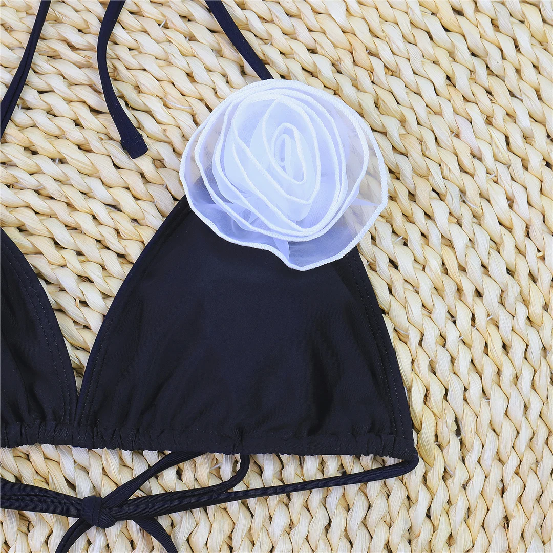 3D-Blumen-Neckholder-Bikini, Damen-Badeanzug, zweiteiliges Bikini-Set, weiblicher Badeanzug, brasilianischer, gepolsterter Badeanzug, Badebekleidung, Schwimmanzug V6391 – Detail 5