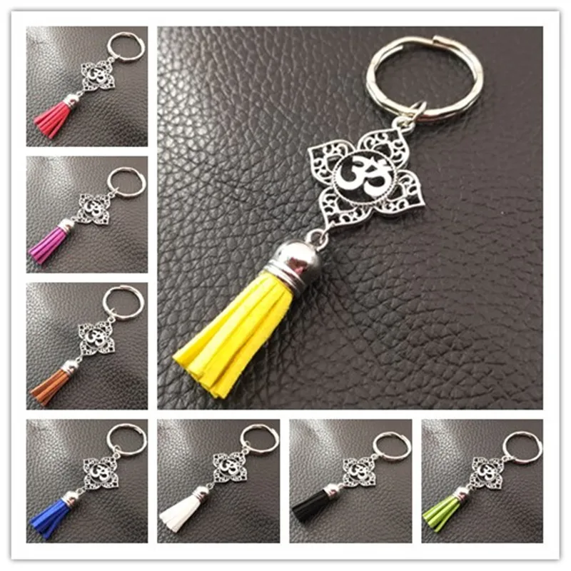 1 Filigree OHM OM AUM Buddha Lotus Tassel Pendant Keychain, Buddhism, Yoga Keychain Bag Chain Men and Women Jewelry Gifts