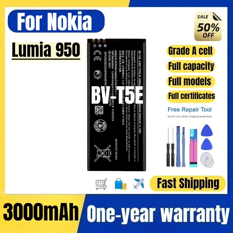 BV-T5E for Nokia Lumia 950 Mobile Phone Battery High Quality High Capacity Battery Replacement Bateria Grade A Cell with Tools