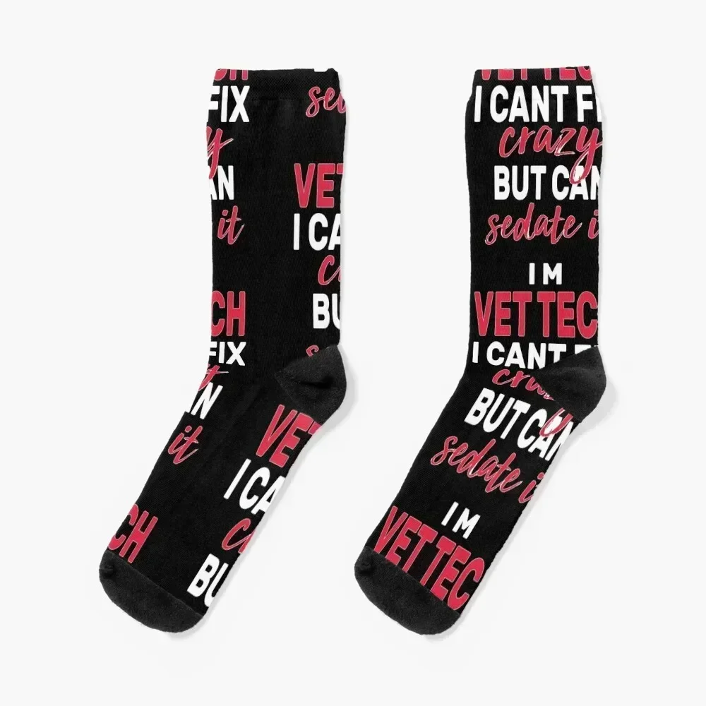 

I'm A Vet Tech I Can't Fix Crazy But I Can Sedate It Socks christmas stocking Men's cycling Designer Man Socks Women's