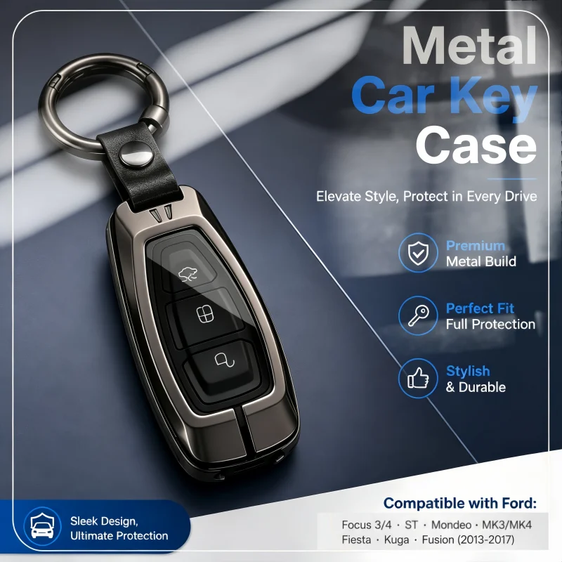 

Metal Car Key Case for Ford Focus 3 4 ST Mondeo MK3 MK4 Fiesta Fusion Kuga 2013 2014 2015 2017 Keychain