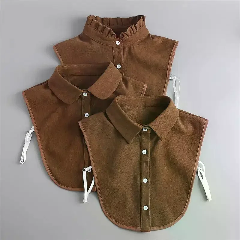 

Женская винтажная коричневая рубашка с искусственным воротником, теплая и стильная, идеально подходящая для многослойной повседневной одежды, рубашка в винтажном стиле, съемные воротники