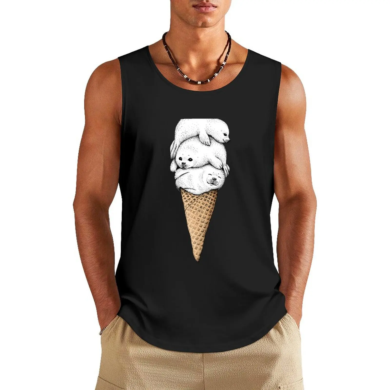 

Seal Ice Cream Cone Tank Top sleeveless t-shirts for men running shirt underwear
