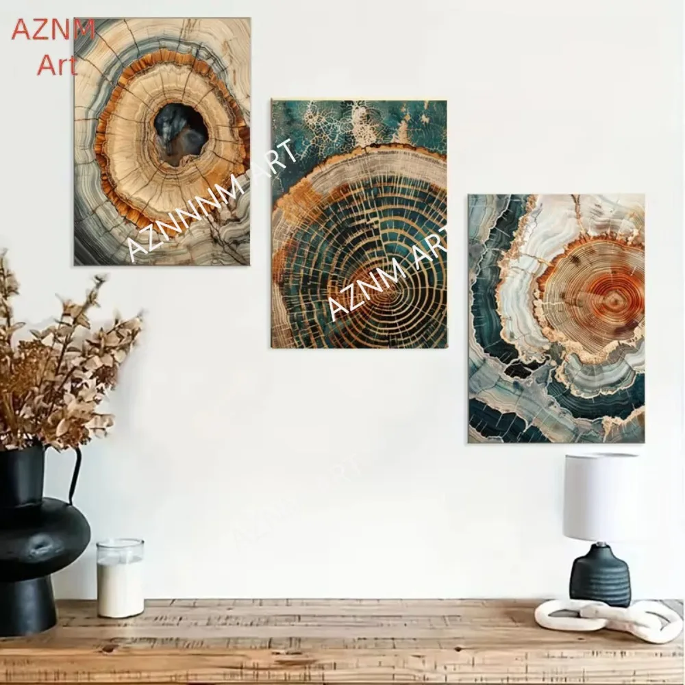 1/3 Stück Baumring abstrakte Kunst, moderne abstrakte, skandinavische abstrakte Wandkunst, Holzringe Wandkunst