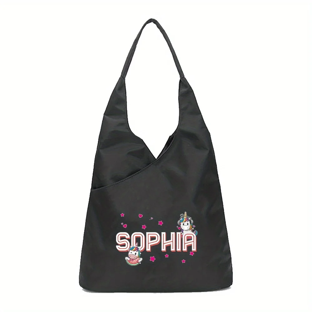 Personalized Customized Women's Black Shopping Bag Multifunctional Travel Shoulder Bag Portable Nylon Waterproof Handbag