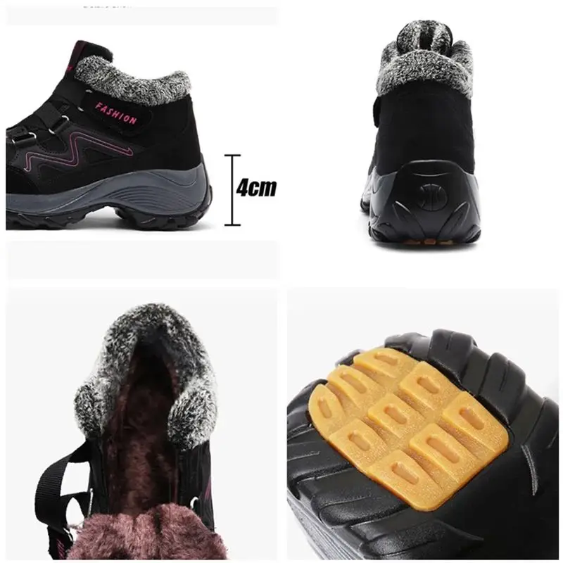 Winter Women Snow Boots Women Fur Warm Ankle Boots Hiking Thick Bottom Wedge Shoes Female