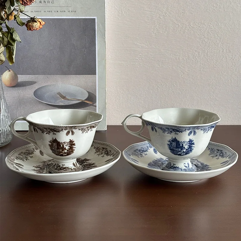 

Керамические кофейные чашки во французском стиле ретро, тарелки, легкая роскошная домашняя кофейня, кружка для воды, кружка для завтрака, кофейная чашка для латте, кухня, столовая