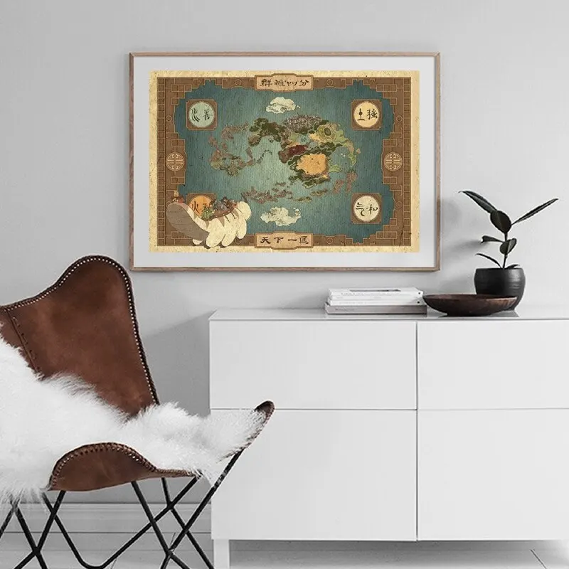 الصورة الرمزية آخر Airbender خريطة طباعة Aang وApppa الفن قماش اللوحة أسطورة Aang ملصق ديكور جدران المنزل