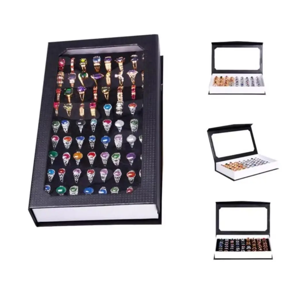 72 Slots Ring Box Large Capacity with Transparent Cover Earrings Storage Case Exquisite Flannel Jewelry Packaging Box
