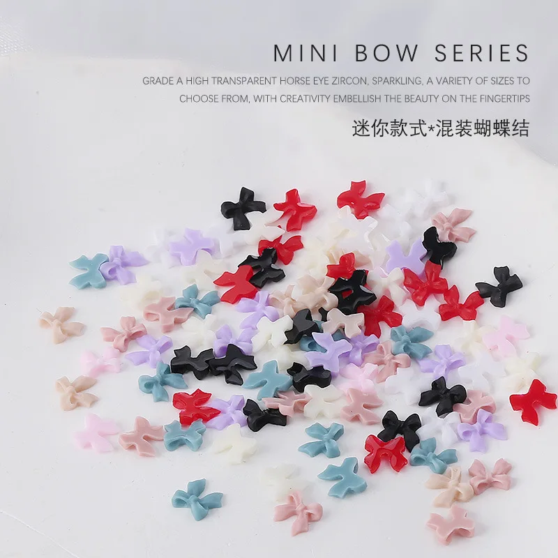 100PCS Matte Mini Ribbon Bow Tie Nail Art Charms Accessories Resin Parts For Nails Decoration Supplies Material Manicure Decor
