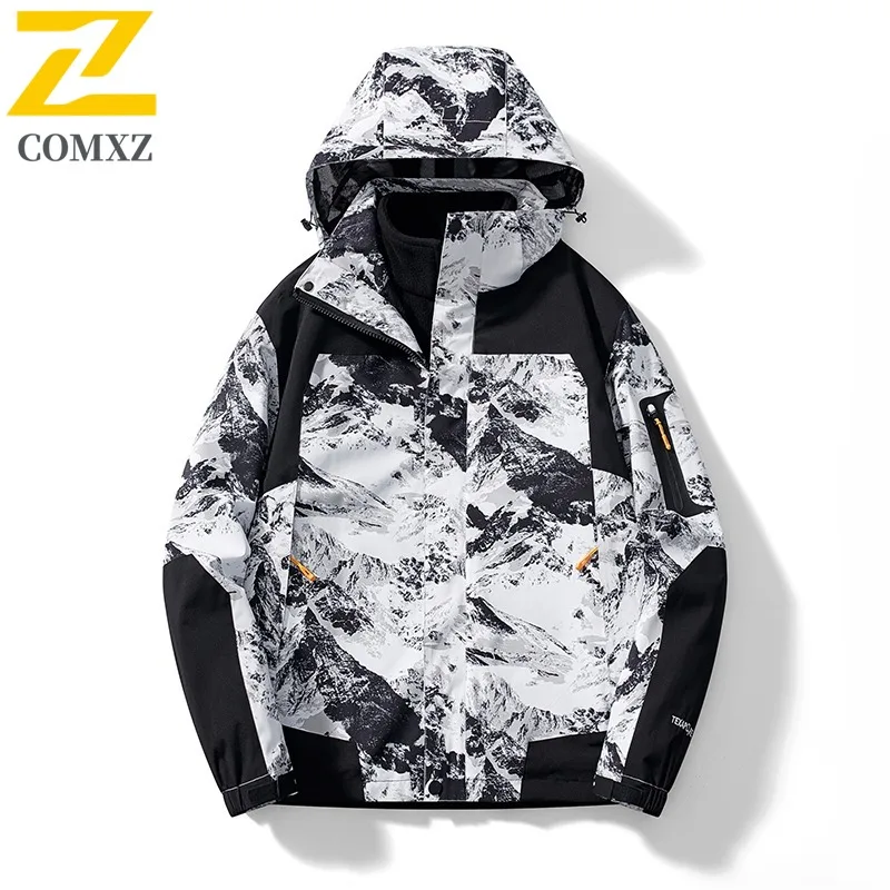 سترة رجالية عصرية فاخرة بقلنسوة من COMXZ لرحلة المشي لمسافات طويلة ومقاومة للرياح سترة دافئة للترفيه في الهواء الطلق ملابس شتوية جديدة مقاومة للبرودة #1