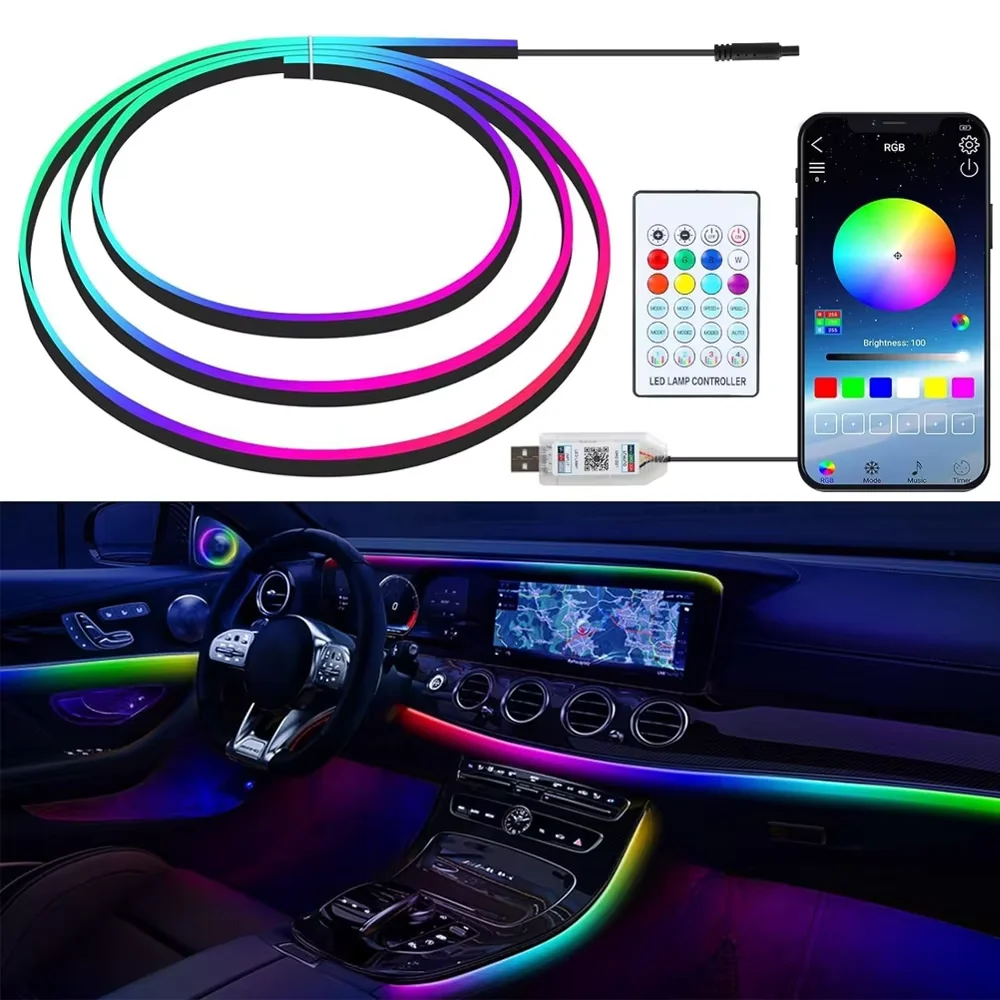 

110CM Easy install LED Car Interior Ambient Strip Lights Symphony RGB Interior Dashboard DecorationAtmosphere Lamps App Remote