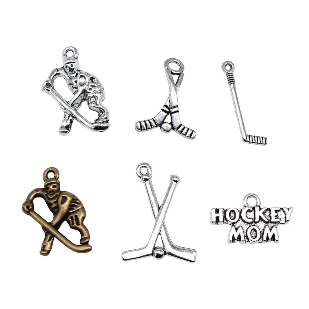 10pcs Hockey Charms For Jewelry Making Sport Charms Antique Silver Color Pendants DIY Crafts Making Findings Handmade Jewelry