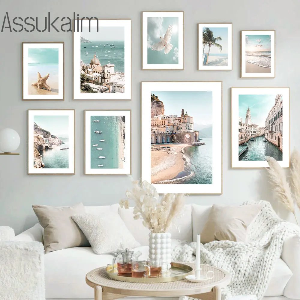 Coastal Canvas Painting Sea Beach Print Pictures Sunset Wall Paintings Coconut Art Prints Nordic Wall Posters Living Room Decor