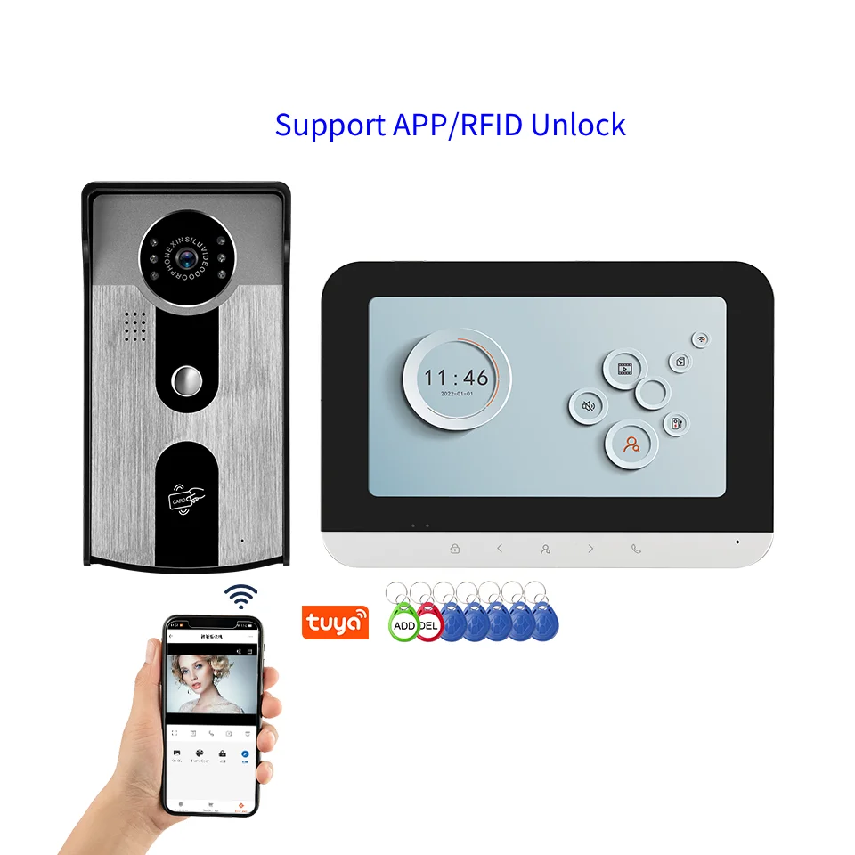 7 Inch WIFI Video Intercom System Doorbell Camera Tuya Smart Home Door Phone ID Card/Password/NFC Unlock For Option