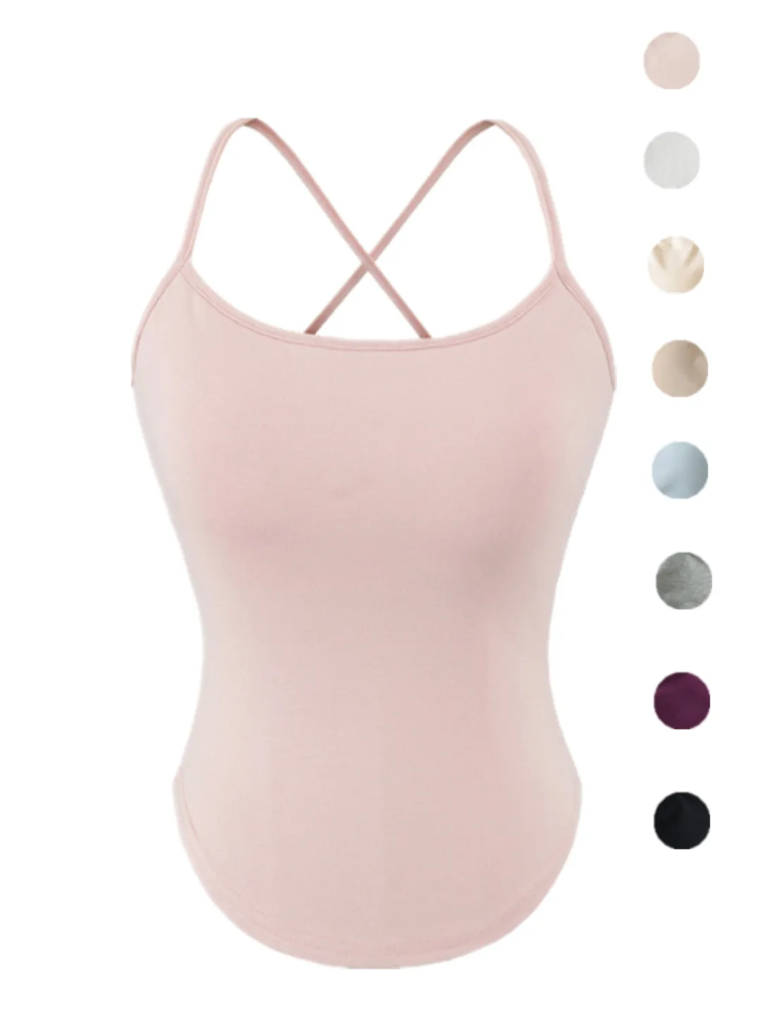 Sexy Cross Backless Design Vest Top Women's Removable Chest Pad Street Style High Elasticity Short Length Pure Color U-Neckline