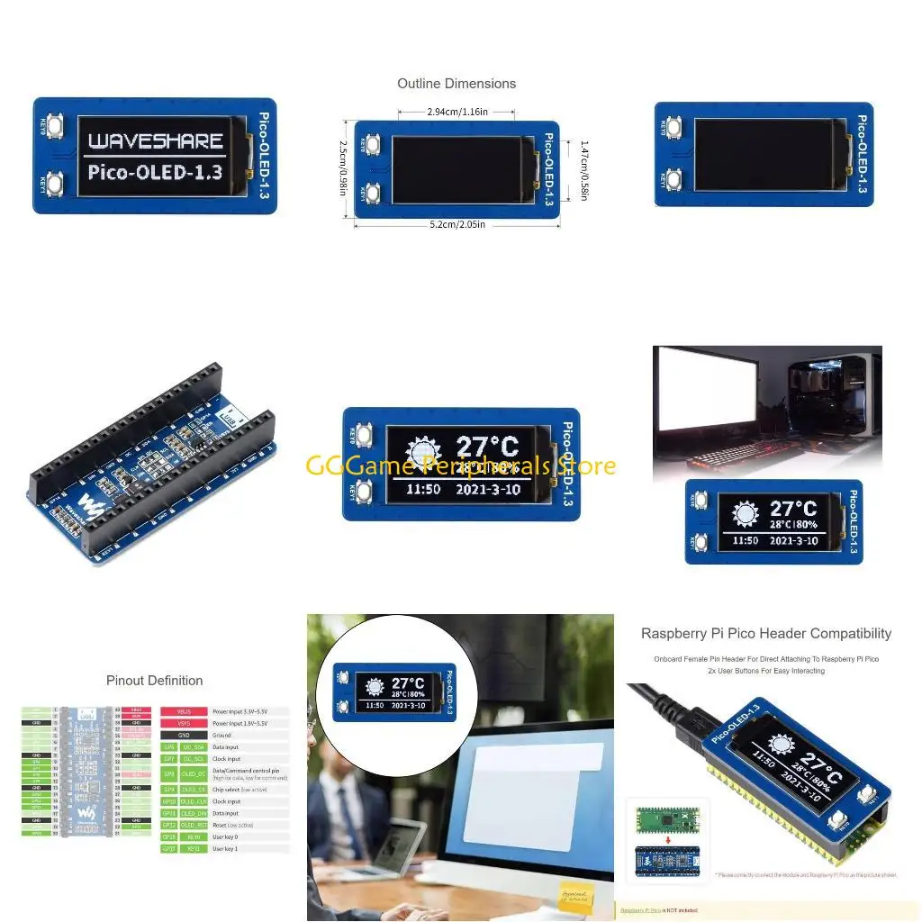 

U55B 1.3" OLED Display Module for RaspberryPiPico Fast Data Rate 64×128 Pixel SH1107