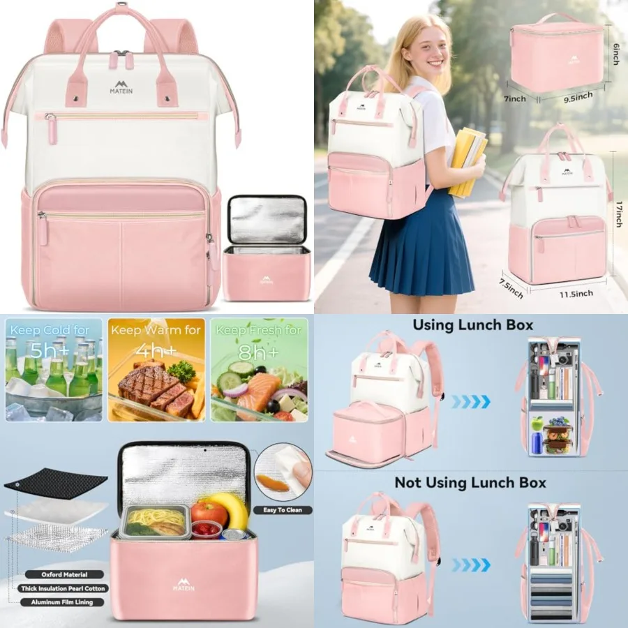

Lunch Backpack for Women, Work Backpack with Laptop Compartment, College Computer Lunchbox Backpacks with sulated Lunch box Mea