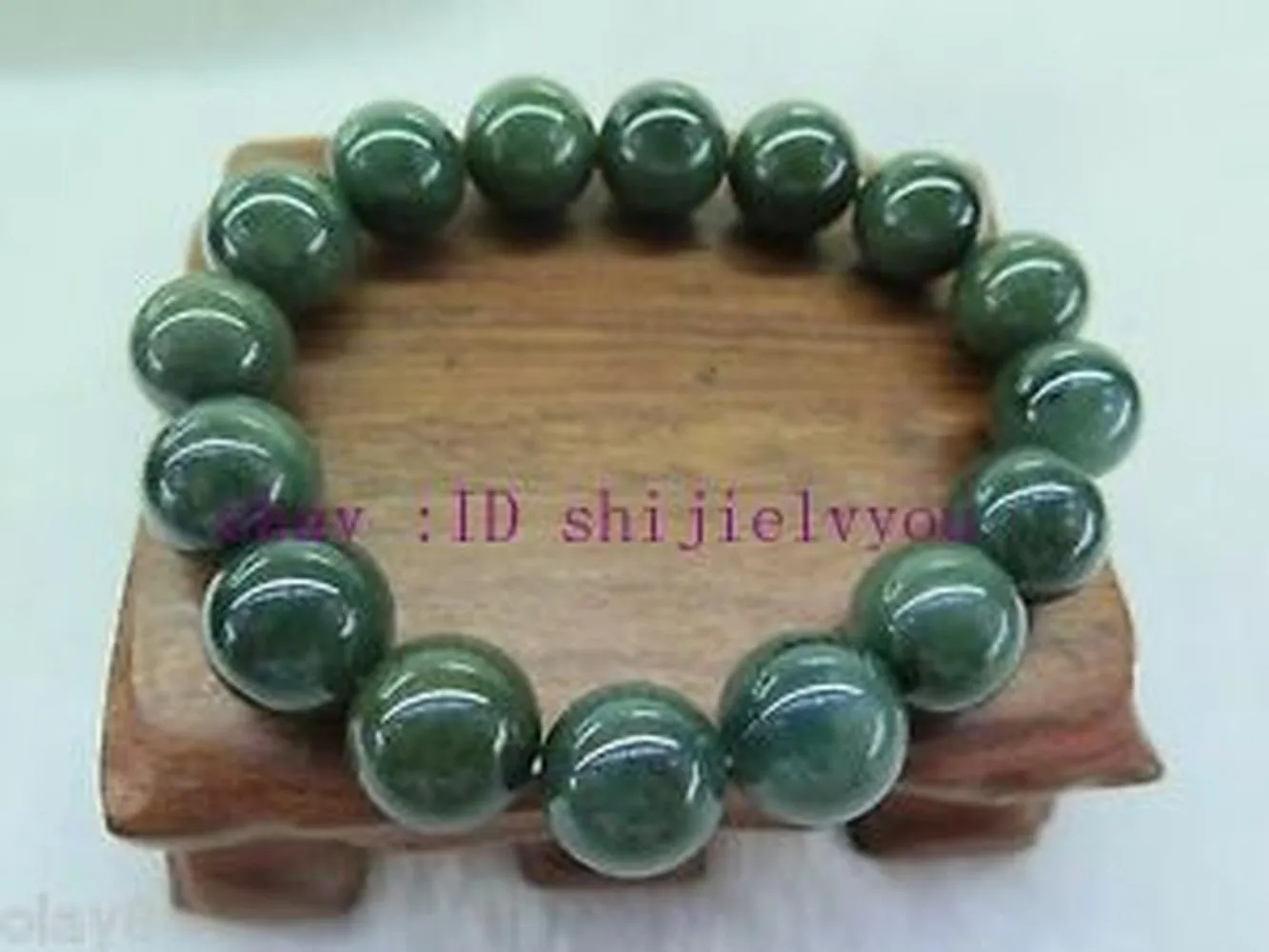 

AAA 13mm 100% Natural Grade A Jade Dark Green Smooth Bracelet Certified -