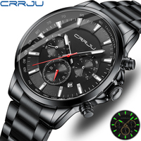 CRRJU Fashion Sports Chronograph Watches with Auto Date Casual Business Men's Wristwatches with Stainless Steel Bracelet