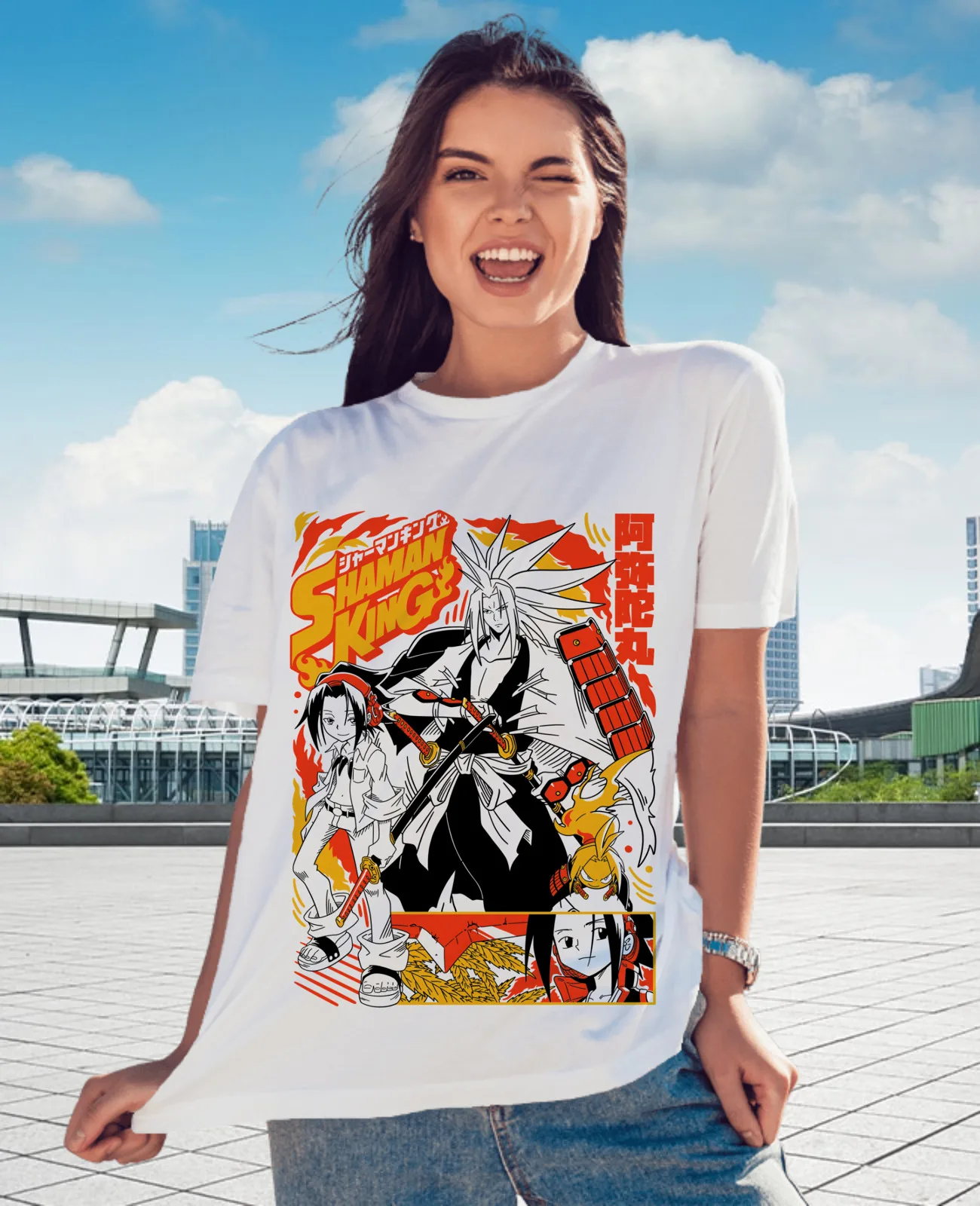 Shaman King Yoh T shirt Amidamaru Asakura Anime Manga GifT All Size