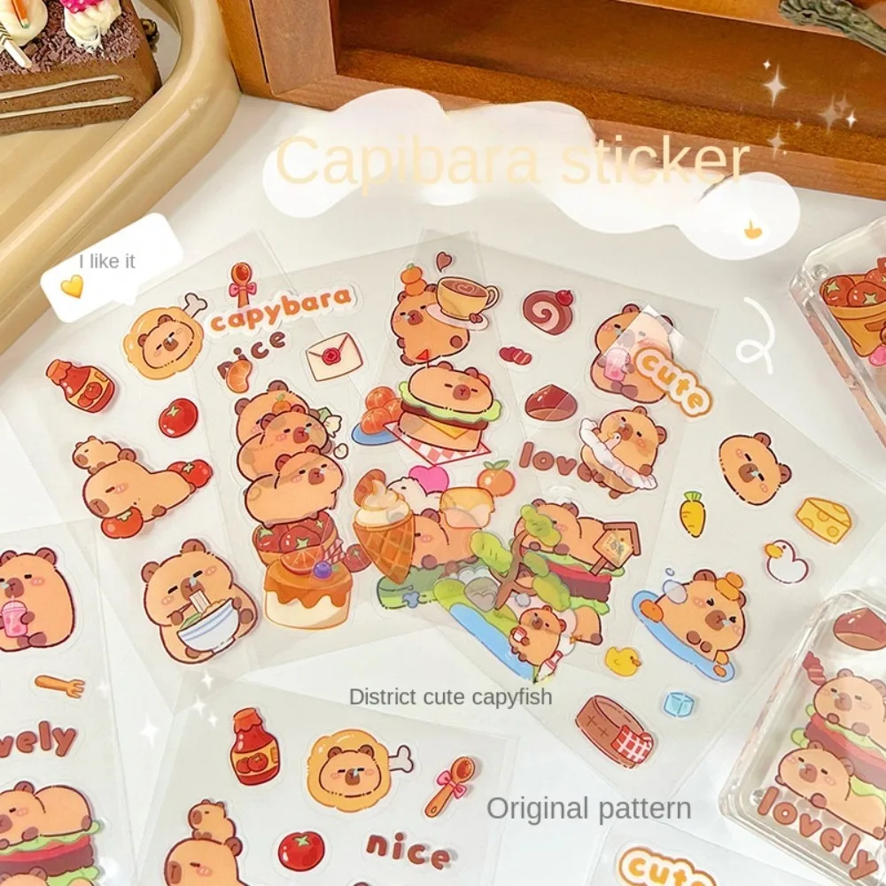 10Pcs Waterproof Capybara Cartoon Stickers Creative DIY Scrapbook Decorative Stickers Transparent PET Water Bottle Decor