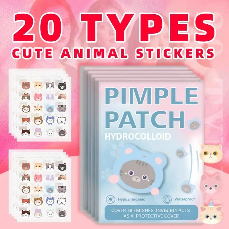 600 unids/bolsa parche para acné de dibujos animados cubierta Invisible para acné eliminación parche para espinillas cuidado de la piel lindo gato en forma de pegatina para tratamiento del acné